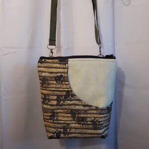 New Travel Sling bag Western Bear Paw Prints design Sage Suede Brown blue rustic